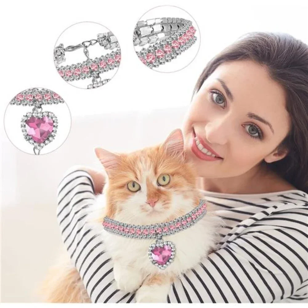 4 Pieces Rhinestone Cat Collar Bling Adjustable